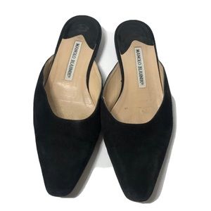Manolo Blahnik black suede slide mules. Size 7.5